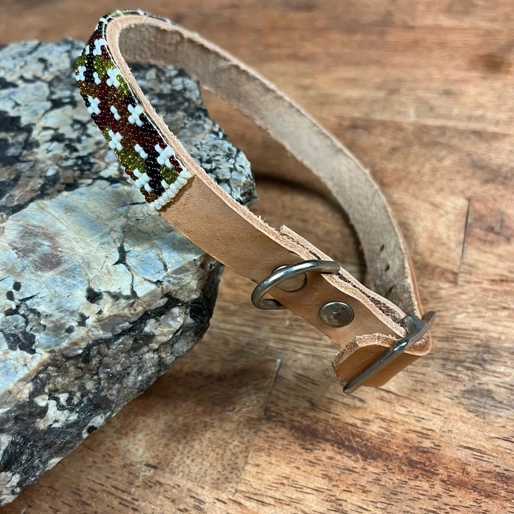 Leather Beaded‎ Dog Collar Handmade Brand New - Medium - Picture 2 of 7
